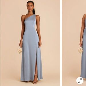 Birdie Grey Kira Matte Satin Dusty Blur One-Shoulder Bridesmaid Dress